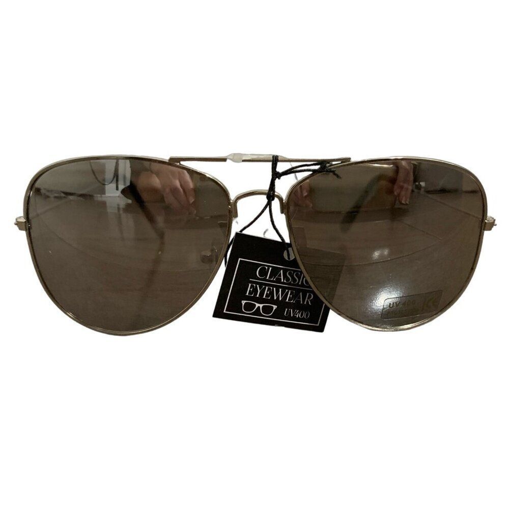 Classic Eyewear New Womens Silver Frame Metallic Gray Lens Sunglasses Uv